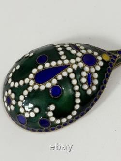 Vintage Soviet 916 Silver Enamel Spoon Russian Cloisonné Jam Spoon 53g USSR Box