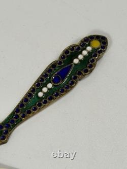 Vintage Soviet 916 Silver Enamel Spoon Russian Cloisonné Jam Spoon 53g USSR Box