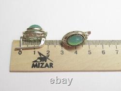 Vintage Soviet Earrings Russian Sterling Silver 875 Chrysoprase Stone USSR