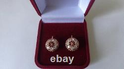 Vintage Soviet Rose Gold Earrings 14K 583 Cubic Zirconia 5.48 gr Russian USSR