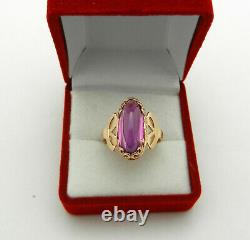 Vintage Soviet Rose Gold Ring 14K 583 Amethyst Russian USSR size 8