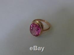 Vintage Soviet Rose Gold Ring 14K 583 Pink Ruby Size 9.5 (19.5 mm) Russian USSR