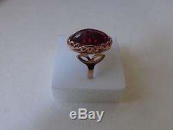 Vintage Soviet Rose Gold Ring 14K 583 Red Ruby Size 8 (18.25 mm) Russian USSR