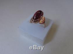 Vintage Soviet Rose Gold Ring 14K 583 Red Ruby Size 8 (18.25 mm) Russian USSR