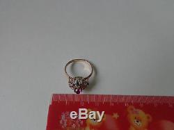 Vintage Soviet Rose White Gold Ring 14K 583 Red Ruby CZ Size 8.75 Russian USSR