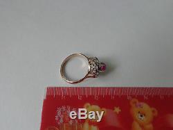 Vintage Soviet Rose White Gold Ring 14K 583 Red Ruby CZ Size 8.75 Russian USSR
