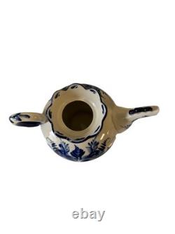 Vintage Soviet/Russia Gzhel Hand Painted Porcelain Teapot 11.5 H x 11.5 W USSR