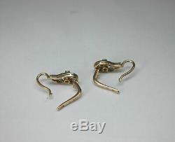 Vintage Soviet Russian 583 14k Rose Gold Diamond Earrings