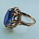 Vintage Soviet Russian 583,14k Solid Gold Ring With Blue Topaz Size 8