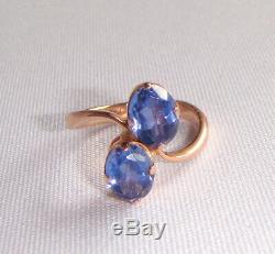 Vintage Soviet Russian 583,14k Solid Rose Gold Ring Corundum Sapphire size 7