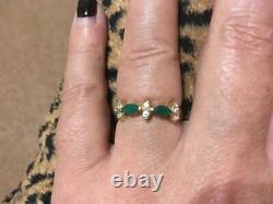 Vintage Soviet Russian 583 tests, 14k Solid Gold Ring With 2 Emeralds And Diamond