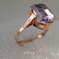 Vintage Soviet Russian 585, Rose Gold Ring With Alexandrite Size 12