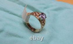 Vintage Soviet Russian Alexandrite Solid Rose Gold Ring 583 14K weight 5.10 gr