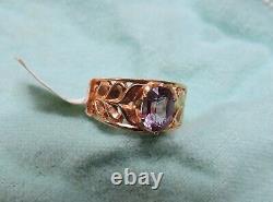 Vintage Soviet Russian Alexandrite Solid Rose Gold Ring 583 14K weight 5.10 gr