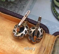 Vintage Soviet Russian GOLD 583 14K Earrings Blue Sapphire Women's Jewelry USSR