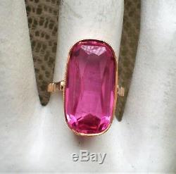 Vintage Soviet Russian Russia USSR 14K 583 Rose Gold Pink Tourmaline Ring 6.5 g