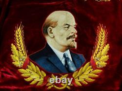 Vintage Soviet Russian USSR Ukrainian Ukraine Large Velvet Red Flag Banner