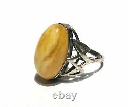 Vintage Soviet Russian Women's Ring Silver Egg Yolk Cabochon 875 USSR S 7.5