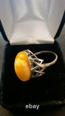 Vintage Soviet Russian Women's Ring Silver Egg Yolk Cabochon 875 USSR S 7.5