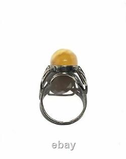 Vintage Soviet Russian Women's Ring Silver Egg Yolk Cabochon 875 USSR S 7.5