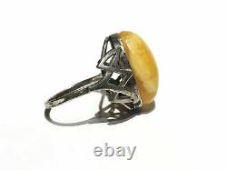 Vintage Soviet Russian Women's Ring Silver Egg Yolk Cabochon 875 USSR S 7.5