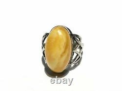 Vintage Soviet Russian Women's Ring Silver Egg Yolk Cabochon 875 USSR S 7.5