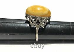 Vintage Soviet Russian Women's Ring Silver Egg Yolk Cabochon 875 USSR S 7.5