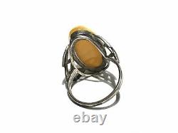 Vintage Soviet Russian Women's Ring Silver Egg Yolk Cabochon 875 USSR S 7.5