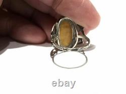 Vintage Soviet Russian Women's Ring Silver Egg Yolk Cabochon 875 USSR S 7.5