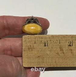 Vintage Soviet Russian Women's Ring Silver Egg Yolk Cabochon 875 USSR S 7.5