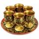 Vintage Soviet Semyonov Russian Khokhloma Goblet Cups Tray Set Ussr Hand Painted