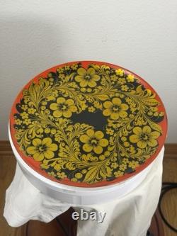 Vintage Soviet Semyonov Russian Khokhloma Goblet Cups Tray Set USSR Hand Painted