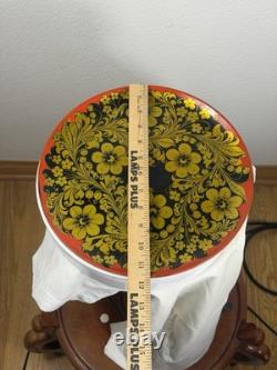 Vintage Soviet Semyonov Russian Khokhloma Goblet Cups Tray Set USSR Hand Painted