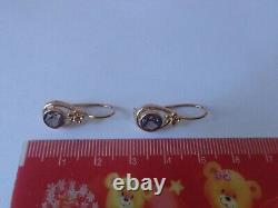 Vintage Soviet Solid Rose Gold Earrings 14K 583 Alexandrite 2.97 gr Russian USSR