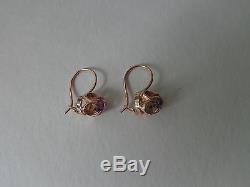 Vintage Soviet Solid Rose Gold Earrings 14K 583 Alexandrite 3.91 gr Russian USSR