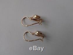 Vintage Soviet Solid Rose Gold Earrings 14K 583 Alexandrite 4.19 gr Russian USSR