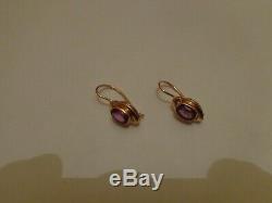 Vintage Soviet Solid Rose Gold Earrings 14K 583 Alexandrite 4.19 gr Russian USSR