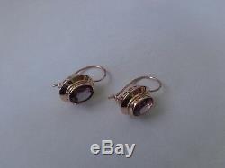 Vintage Soviet Solid Rose Gold Earrings 14K 583 Alexandrite 5.93 g Russian USSR