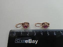 Vintage Soviet Solid Rose Gold Earrings 14K 583 Amethyst 4.37 gr Russian USSR