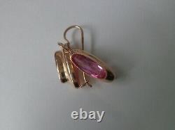 Vintage Soviet Solid Rose Gold Earrings 14K 583 Ruby 4.88 gr Russian USSR