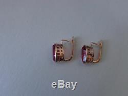 Vintage Soviet Solid Rose Gold Earrings 14K 583 Ruby 6.43 gr Russian USSR