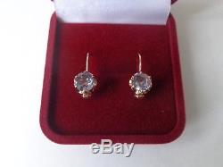 Vintage Soviet Solid Rose Gold Earrings 14K 583 Star Alexandrite 2.65 gr Russian