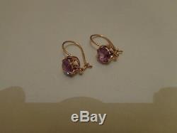 Vintage Soviet Solid Rose Gold Earrings 14K 583 Star Alexandrite 2.65 gr Russian