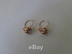 Vintage Soviet Solid Rose Gold Earrings 14K 583 Star Alexandrite 4.01 gr Russian