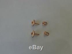 Vintage Soviet Solid Rose Gold Earrings 14K 583 Star Hammer Russian USSR 3.32 gr