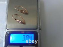 Vintage Soviet Solid Rose Gold Earrings 14K 583 Star Hammer Russian USSR 3.84 gr