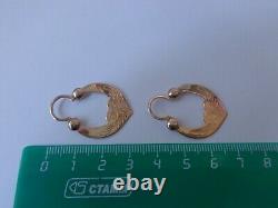 Vintage Soviet Solid Rose Gold Earrings 14K 583 Star Hammer Russian USSR 4.73 gr