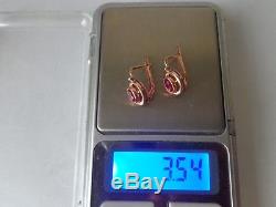 Vintage Soviet Solid Rose Gold Earrings 14K 583 Star Ruby 3.54 gr Russian USSR