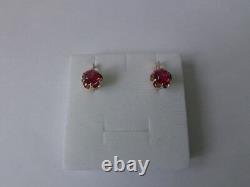 Vintage Soviet Solid Rose Gold Earrings 14K 583 Star Ruby 4.97 gr Russian USSR