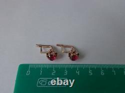 Vintage Soviet Solid Rose Gold Earrings 14K 583 Star Ruby 4.97 gr Russian USSR